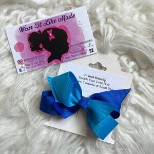 Boutique Handmade Double Knot Twist Bow Hair Clip Blue